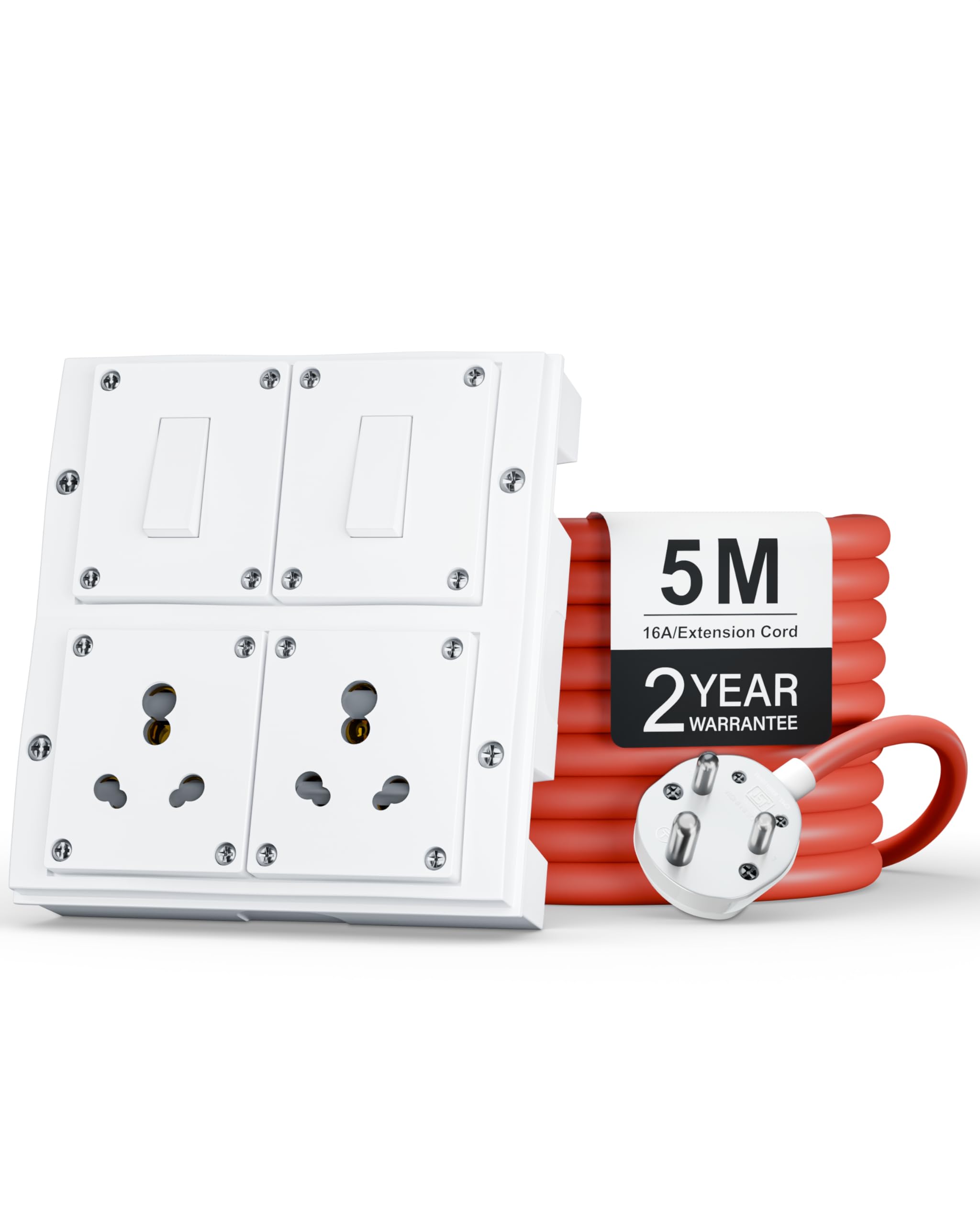 FEDUS 16amp 3000 Watts 5 Meter Cable Heavy Duty High Load Capacity Electric Power Extension Switch Board Cord with 2 Socket 2 Switches,for Oven,EV Charger Charging,Iron Press,Induction Stove,AC-image-32