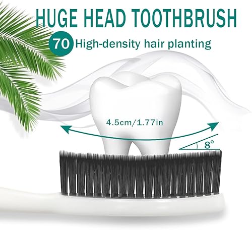Miniatura 2 de Cepillo de dientes grande de cabeza larga, paquete de 4, cerdas de carbón duras y firmes mejoradas, blanqueamiento de dientes, eliminación de placa,