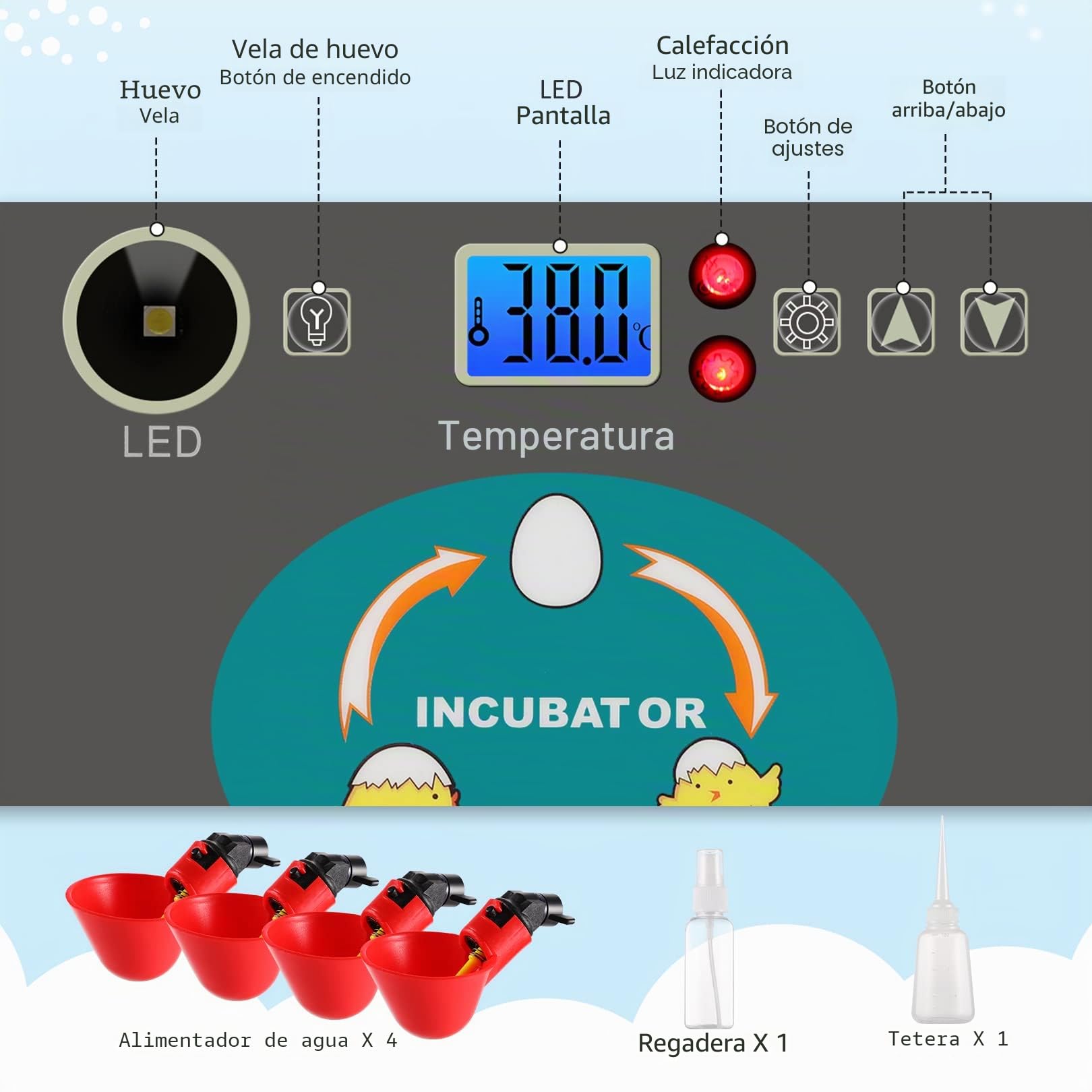 Incubadora totalmente automática para gallinas, huevos, 9-35 huevos, incubadora de huevos con iluminación LED eficiente para gallinas, pato, paloma, codorniz, pájaro