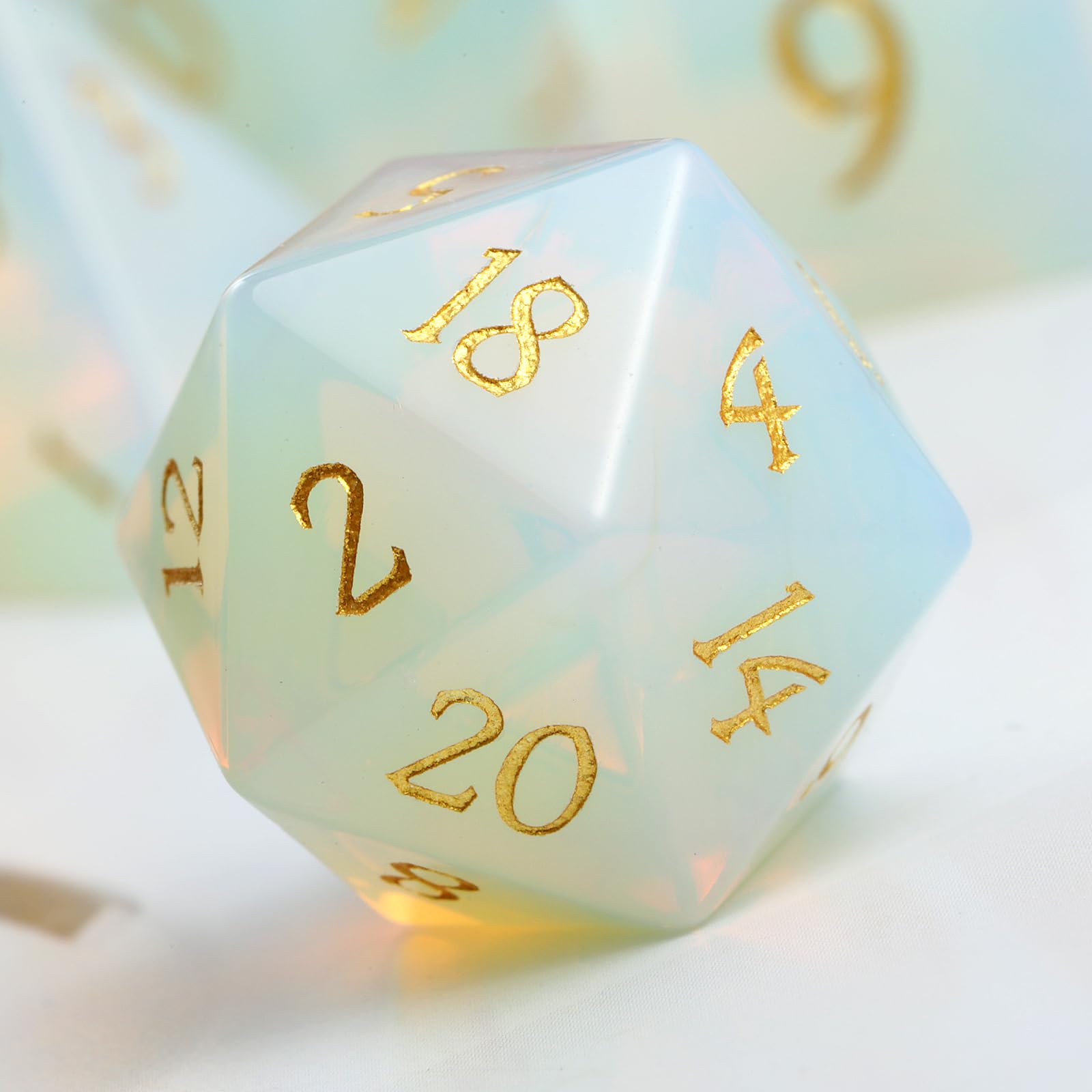 DNDND DND-Würfel-Set aus Opalstein, 7-teilig, D&D-Würfel mit wunderschöner Geschenkbox für D&D-Tischspiele (Opal)