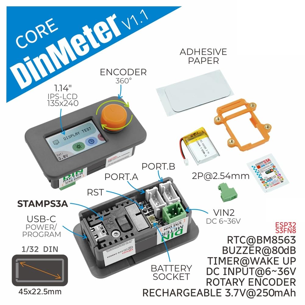 Scheda di Sviluppo DIN Meter v1.1 con Montaggio DIN 1/32 e RTC