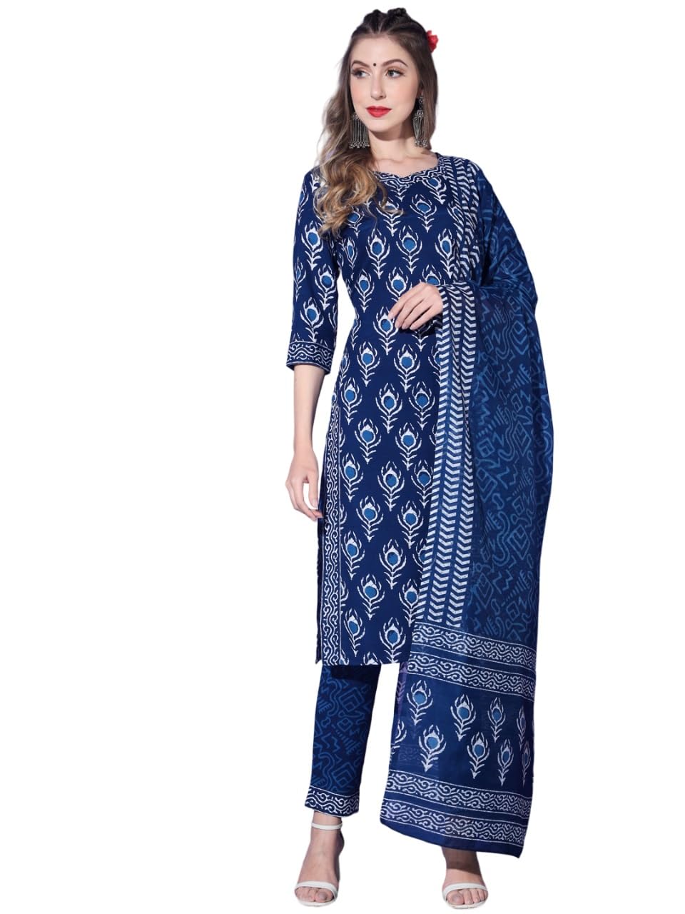 KULIA® Etniczna Kurti ze spodniami Tradycyjna sukienka dla kobiet Coctail Party Wear Projektant Kurtis Zestaw Ubrania indyjskie Casual Dress Haft Praca Tkanina ze sztucznego jedwabiu Kobiety Kurti