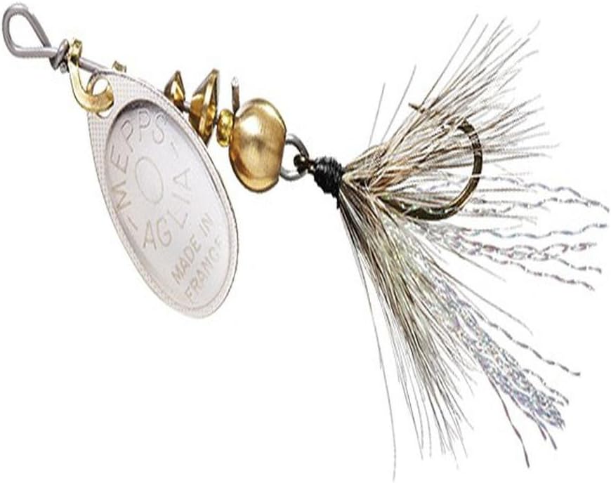 Mepps Aglia and Black Fury Spin Fly Hackle Dressed Lure, 1/8-Ounce, Silver/Grey Tail