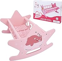 Offelec Wooden Pink Baby Doll Crib Set with Bedding, Fits 18" Dolls, Rocking Cradle Toy for Ages 3+ Kids