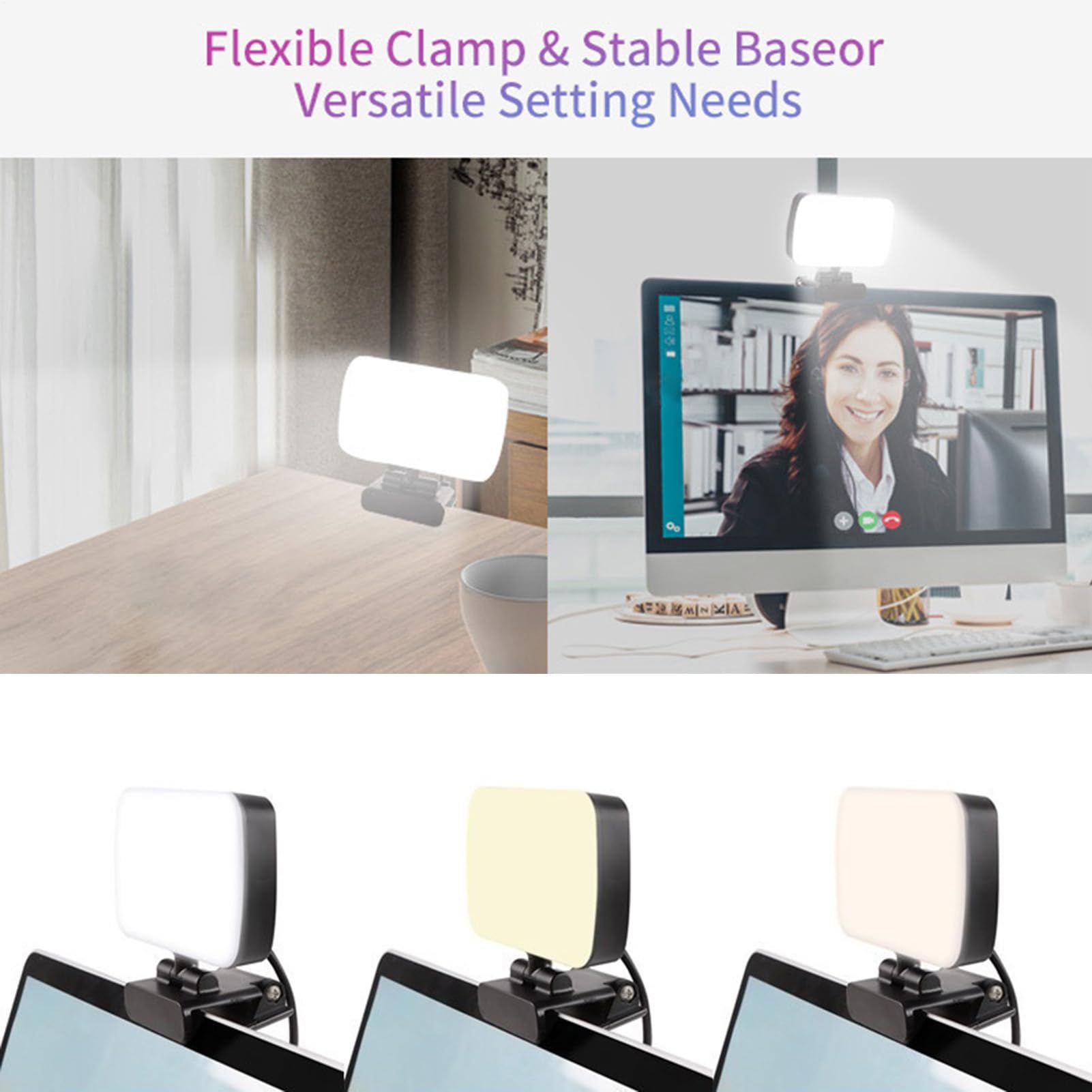Video Conference Lighting, Ajustable 3 Modos de iluminación con función Regulable, 360° Rotatable Computer Light, Ideal para reuniones y transmisión en, Solid Color, Single Unit