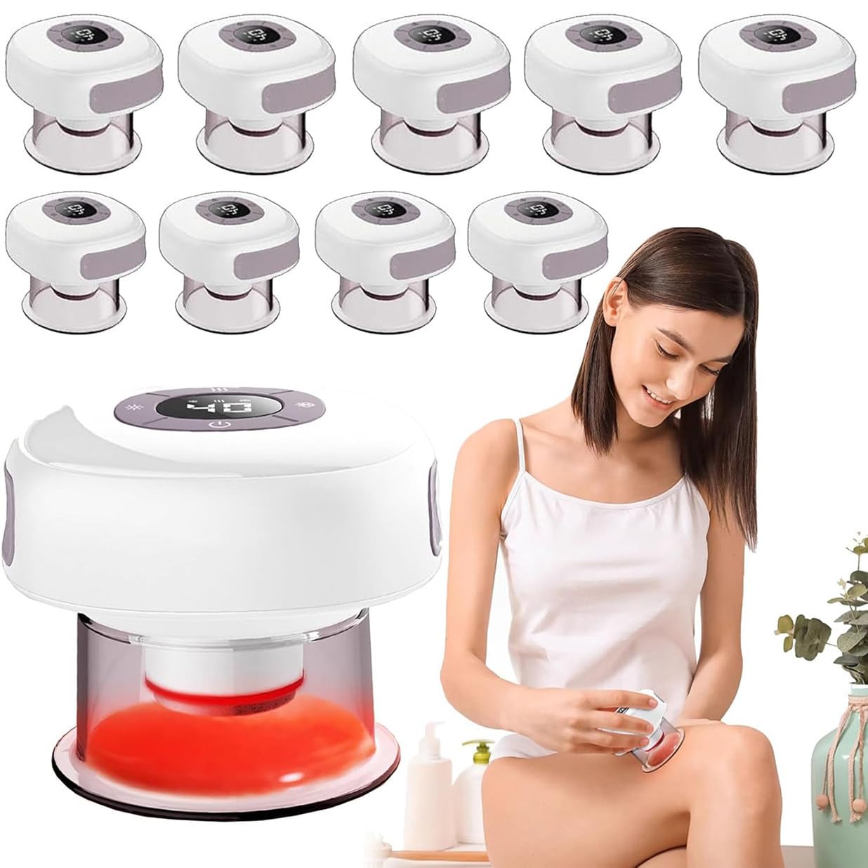 Massaggiatore Elettrico per Coppettazione, Set Di Coppette Intelligente, 6 Temperature Regolabili E 6 Modalità Di Aspirazione, Massaggiatore Gua Sha Ricaricabile Con 3 Coppette