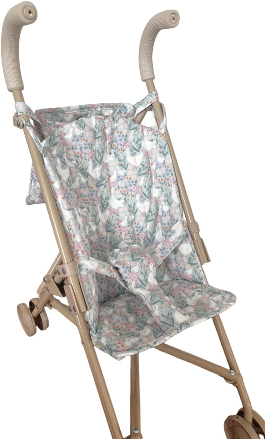 Doll Stroller – Neutral Color Lightweight & Flexible Stroller - Baby Doll Stroller for Kids 3+ - Vintage Goose Print - 22"