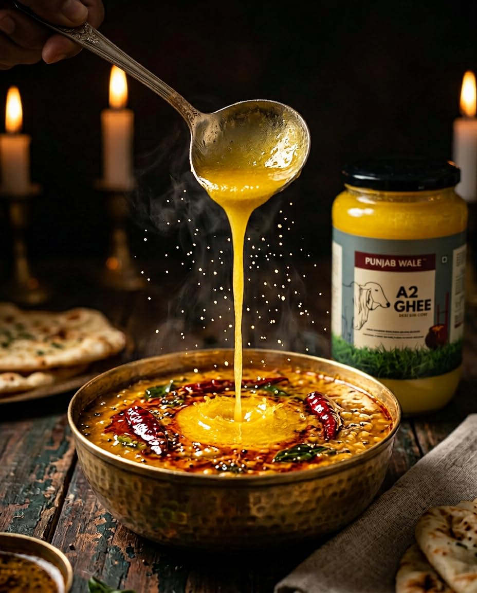 PUNJAB WALE Ghee A2 | Vaca Desi Gir | Método Védico Bilona | Cultivado | Triturado a mano | Hecho en pequeños lotes | Probado en laboratorio | Tarro de vidrio | Alimentado con pasto | Ghee premium y