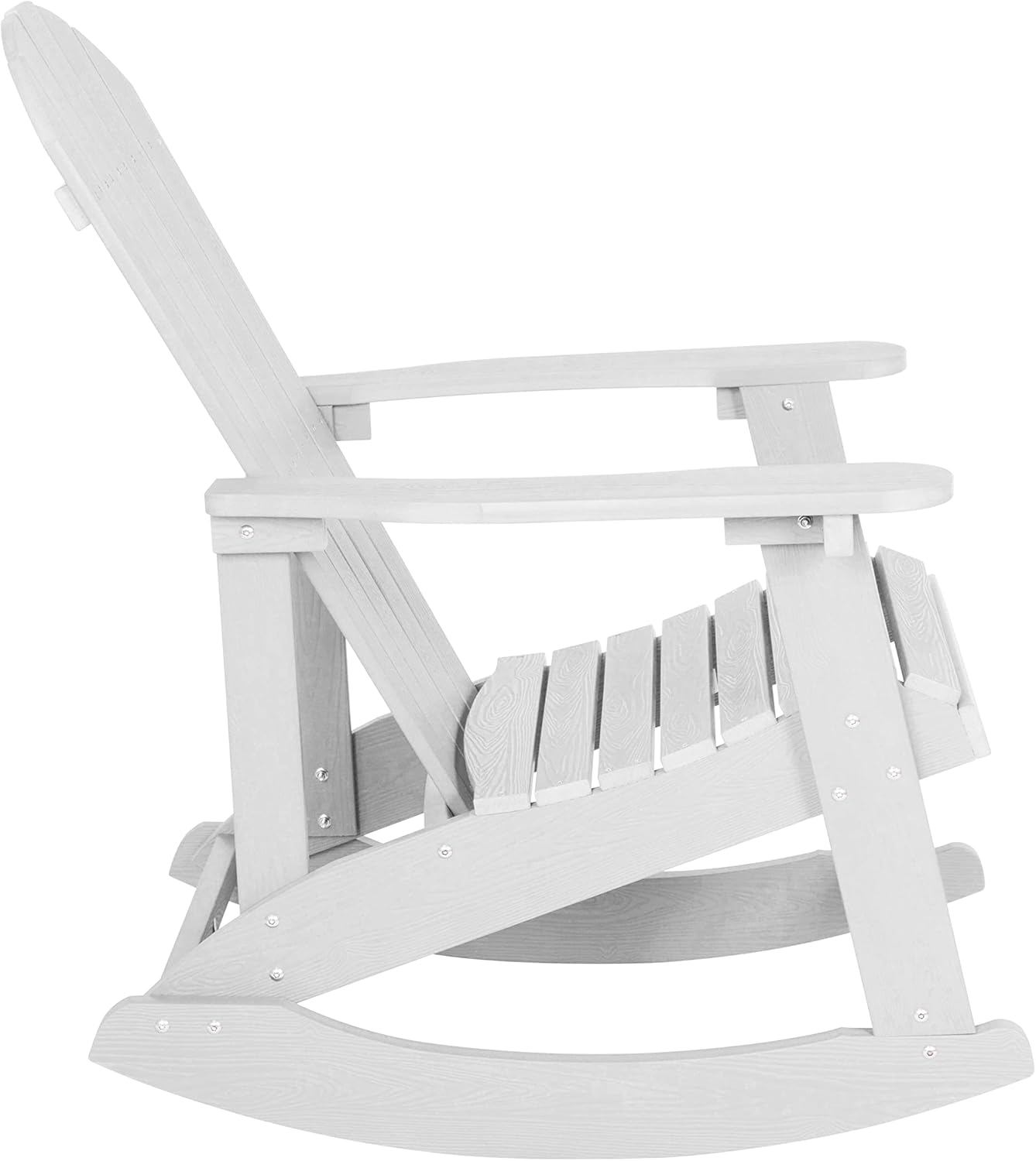 Flash Furniture Set of 4 Savannah Adirondack Rocking Chairs - Commercial Grade All-Weather White Poly Resin Wood - Matching Side Table