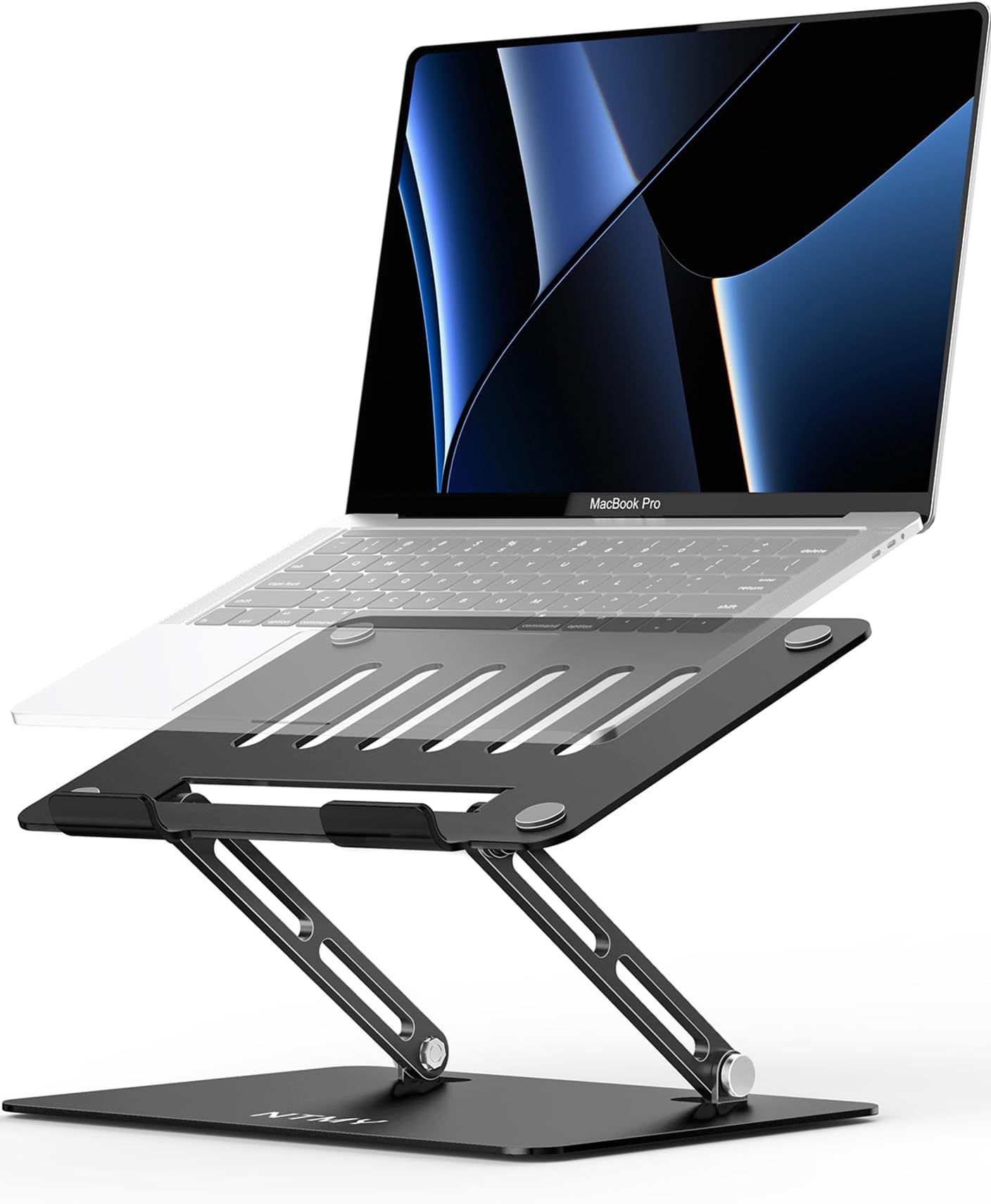 NTMYLaptop Stand Computer Holder Aluminum Portable Folding Adjustable Height Support Stand for Laptops up to 16 Inches (Black)