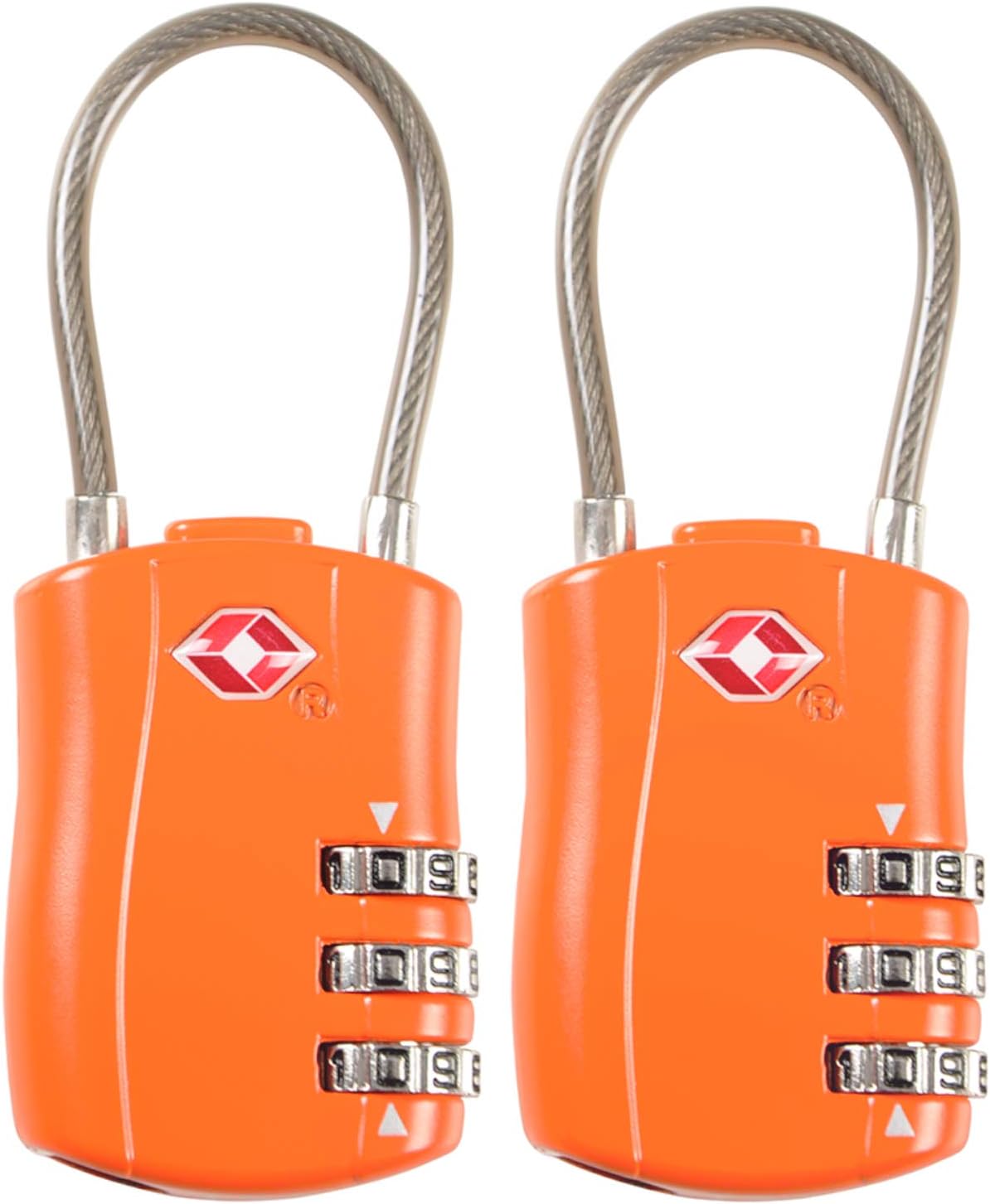 TSA Locks, Approved Luggage Lock, Travel Suitcases Combination Cable Padlock (2 orange）