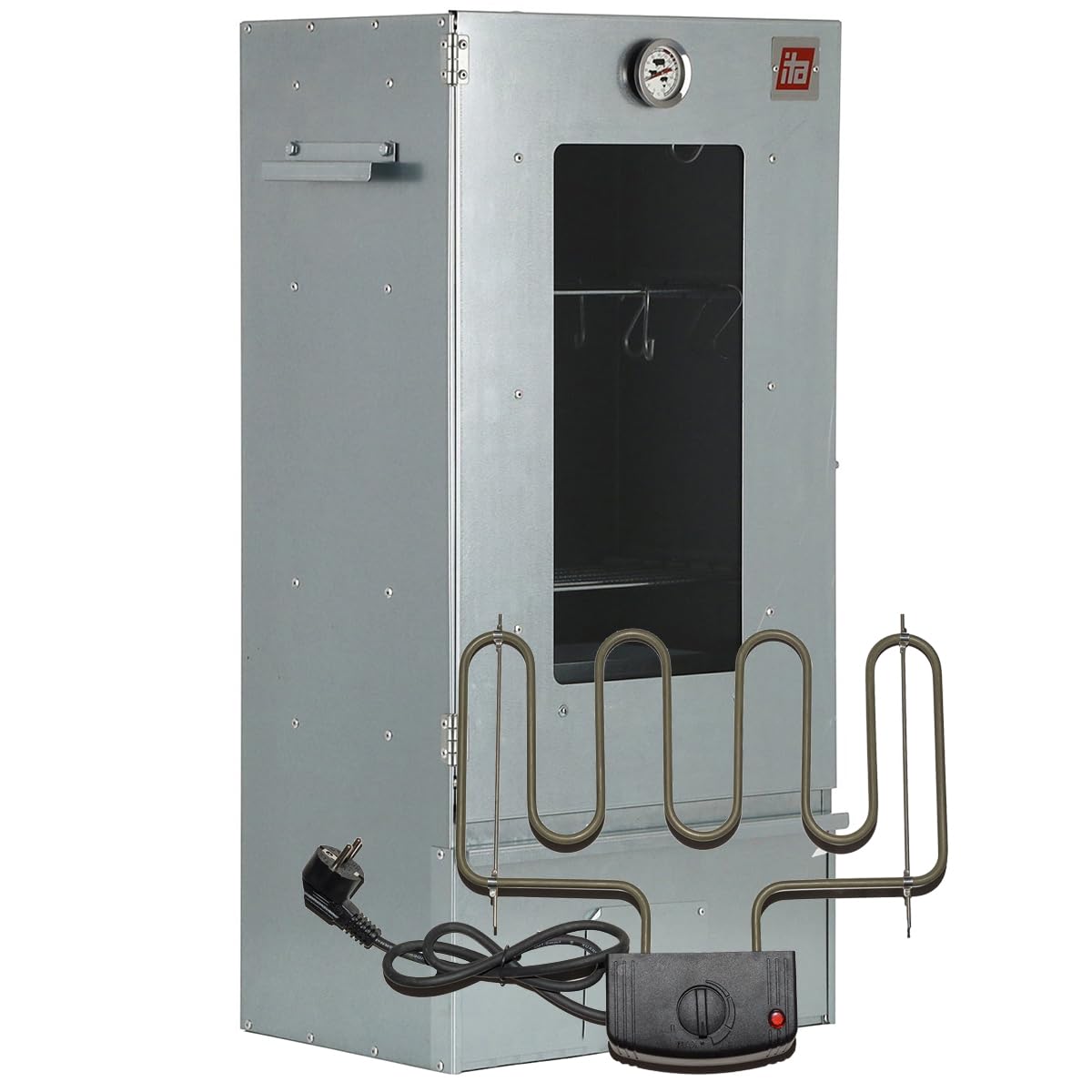 ITA Elektrischer Räucherofen 7002 - Smoker Set mit Heizung, Tisch - Räucherschrank mit Fenster & Thermometer - Edelstahl - EU Qualität, Direkt vom Hersteller - 81 cm mit 3 Etagen