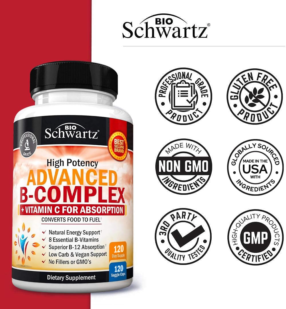Vitamin B Complex with Vitamin C for Maximum Absorption, 120 Capsules — Amazon image 4