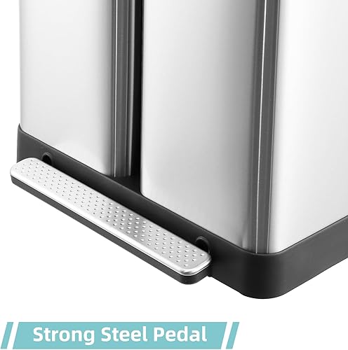 Miniatura 4 de WELYFE Basurero de 19 galones, de acero inoxidable a prueba de huellas dactilares con cubo interior extraíble y doble tapa, cubo de basura con pedal