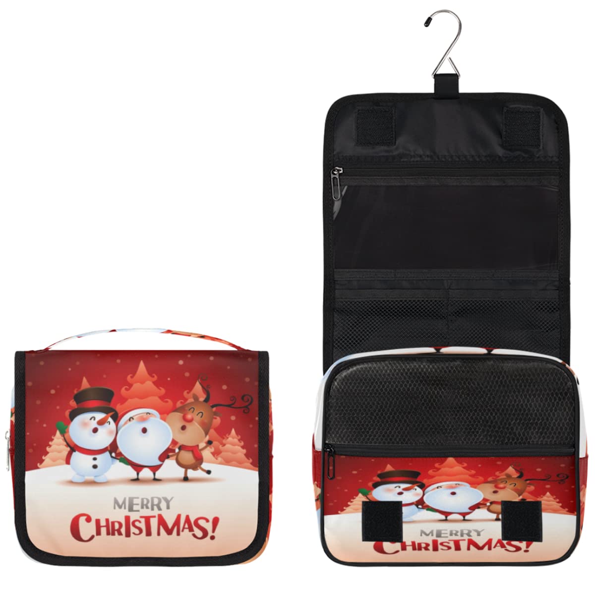 Świąteczna podróżna kosmetyczka Wesołych Świąt Wzory Mycie Torebka Unisex Wiszące przybory toaletowe Kosmetyczka Organizer do makijażu, wielobarwny, Jeden rozmiar