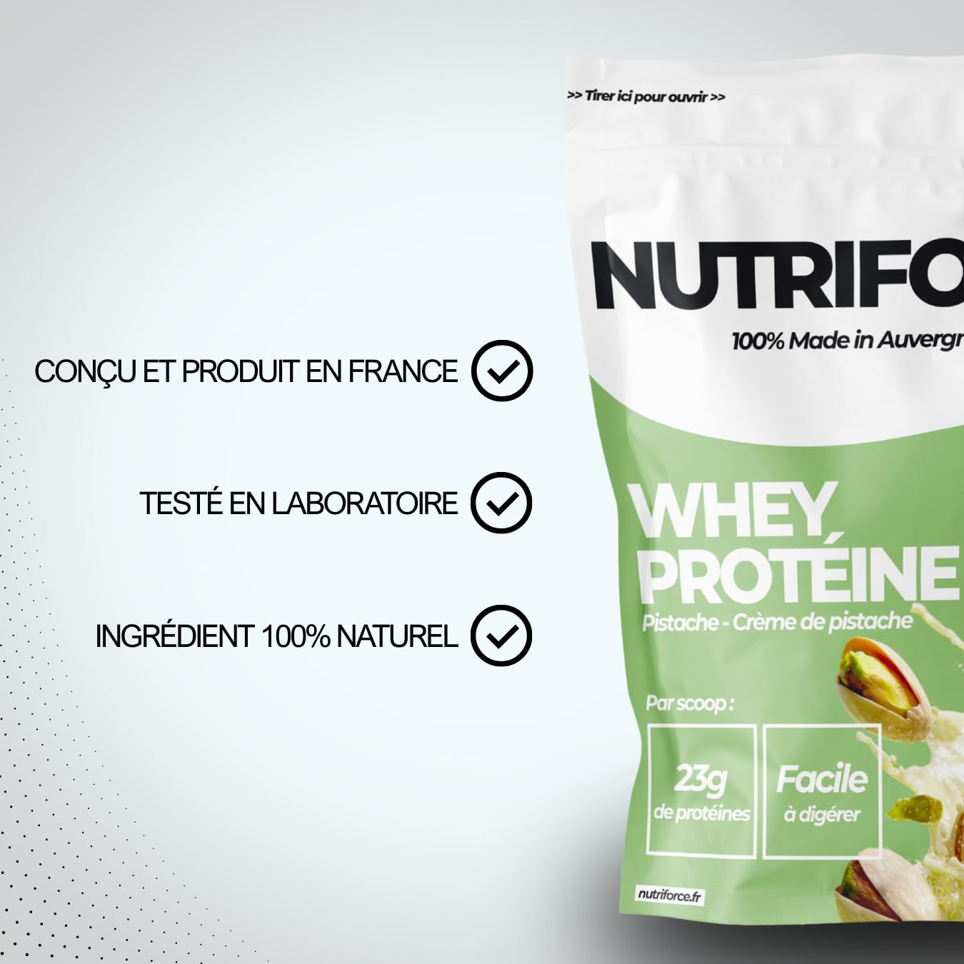 Whey Protéine Pistache Onctueux – Muscles et Récupération – Fabriqué en France