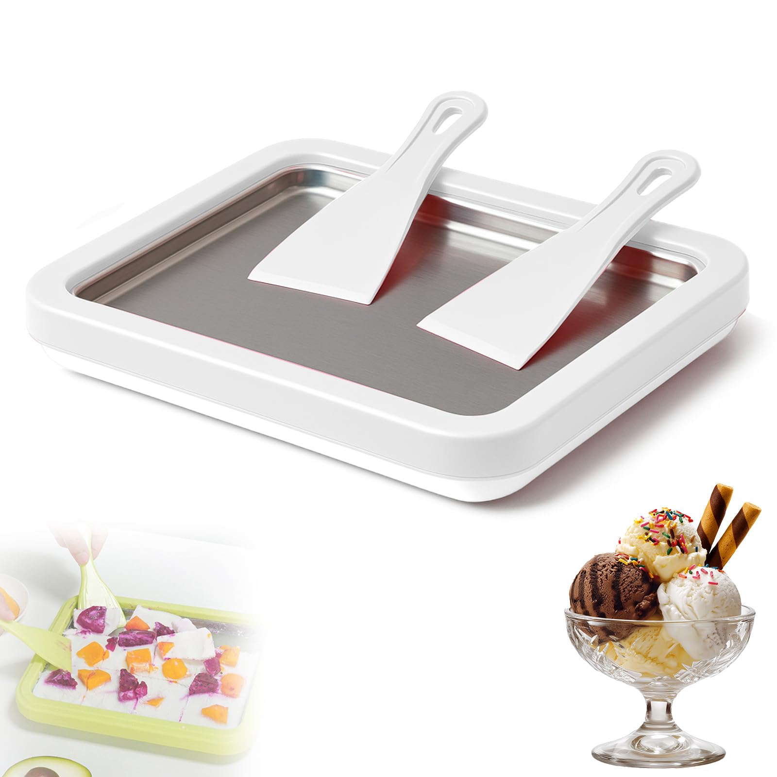 Rolled Ice Cream Maker - Rolled Ice Cream Tray Kit with Instant Freeze Plate 2 Scrapers DIY Ice