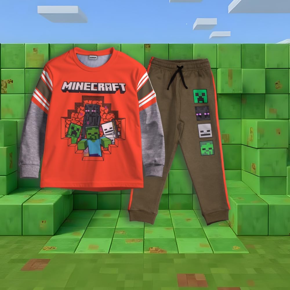 Minecraft Creeper Boys 2-Piece Jersey Set, Long Sleeve Active Mesh T-Shirt & Jogger Pants Bundle for Kids - Image 6