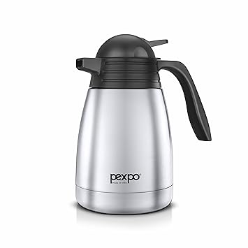 Pexpo Stainless Steel Vacuum Insulated Carafe, Tea/Coffee Pot, 2000 ml, Silver, Cosmo | Leak-Proof & Keeps Drinks Hot/Cold for 24 Hours
