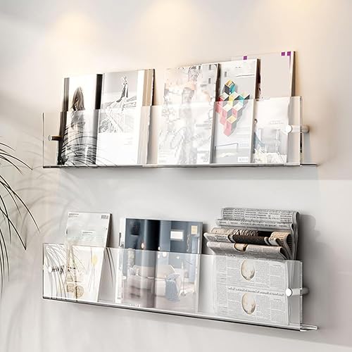 Miniatura 9 de KWOKING Estantería flotante de acrílico moderna de 5.9 pulgadas de alto, estantería para libros de fotos, revistas, estante de pared para decoración