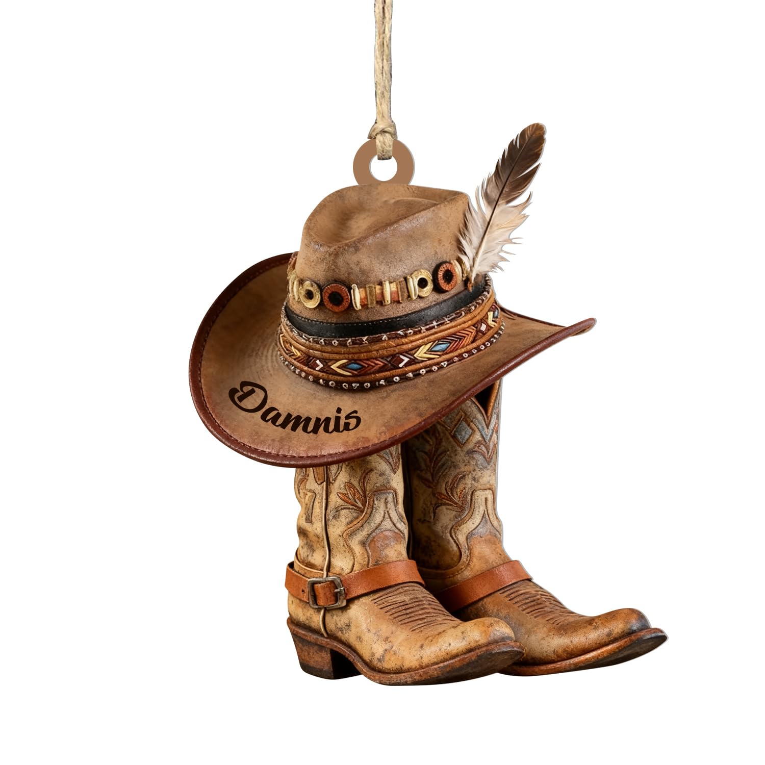 Personalized 2D Flat Cowboy Boots and Hat Christmas Ornament,Custom Western Cowgirl Boot Hat Hanging Ornaments for Christmas Trees,Xmas Western Gift for Cowboy Cowgirl
