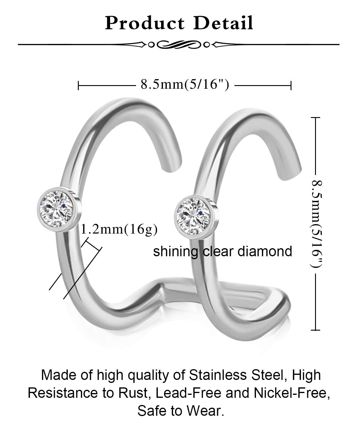 Pendientes de puños cadena hombre mujer diamante cartílago piercing
