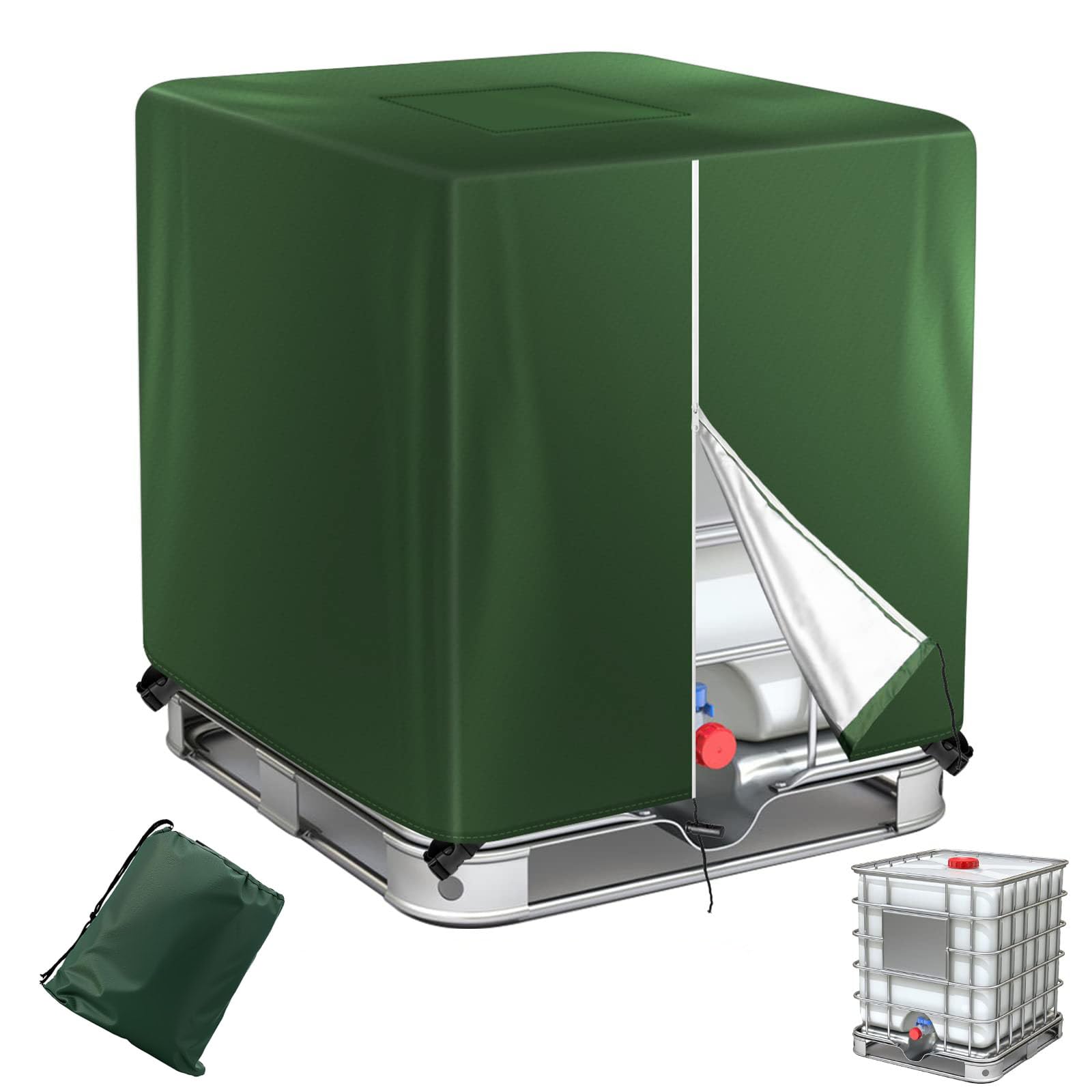 Housse de Réservoir IBC 420D 1000L,Réservoir D'eau Couvercle,Anti-UV Housse Protection Cuve,Bâche de Protection,Accessoires Cuve 1000L (Vert)