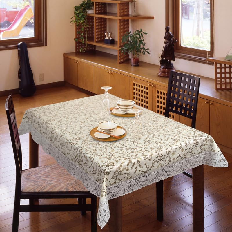 Freelance PVC Vinyl Tuscany Flannel Backing Dining Plastic Table Cover Cloth - Waterproof Protector, 4-6 Seater, Oblong/Oval 54 X 78 inches (with White Border Edge Lace) - Product of Meiwa, Japan-image-3