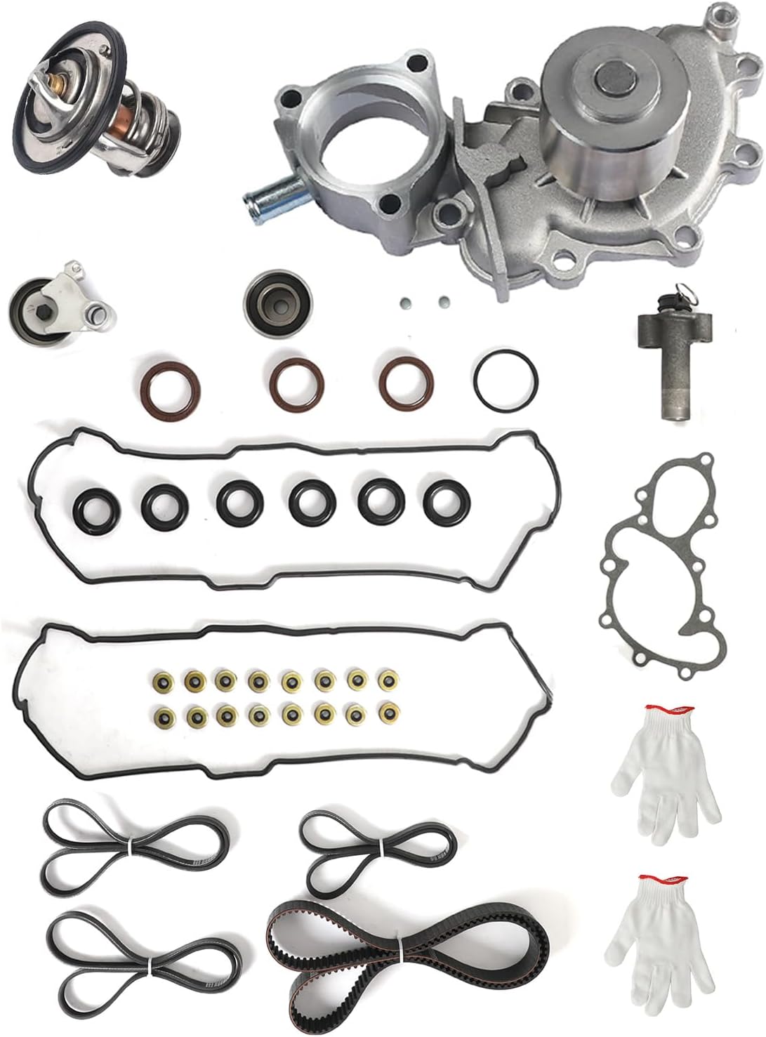 Engine Timing Belt Kit with Water Pump & Valve Cover Gasket Set Compatible With 1995-2004 Toyota 4Runner, T100, Tacoma, Tundra 3.4L V6 DOHC 24V 5VZFE Replace# TKT-025, VS50422R