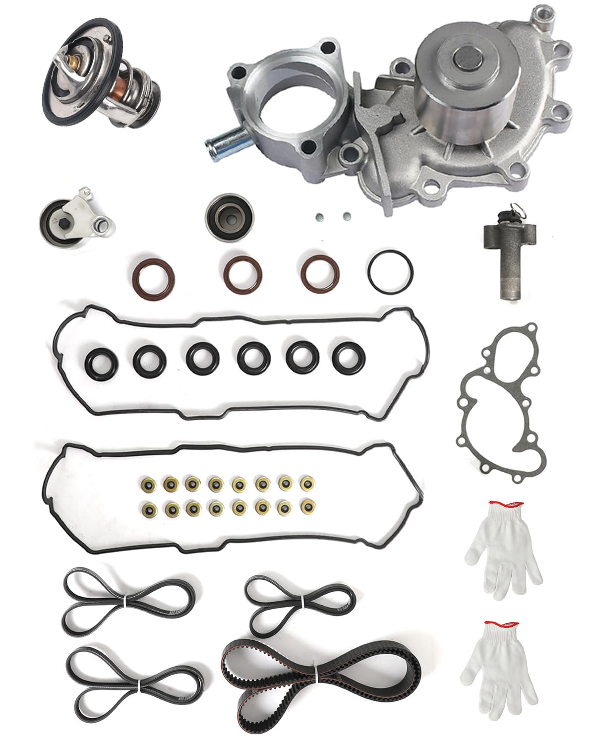 Engine Timing Belt Kit with Water Pump &amp; Valve Cover Gasket Set Compatible With 1995-2004 Toyota 4Runner, T100, Tacoma, Tundra 3.4L V6 DOHC 24V 5VZFE Replace# TKT-025, VS50422R