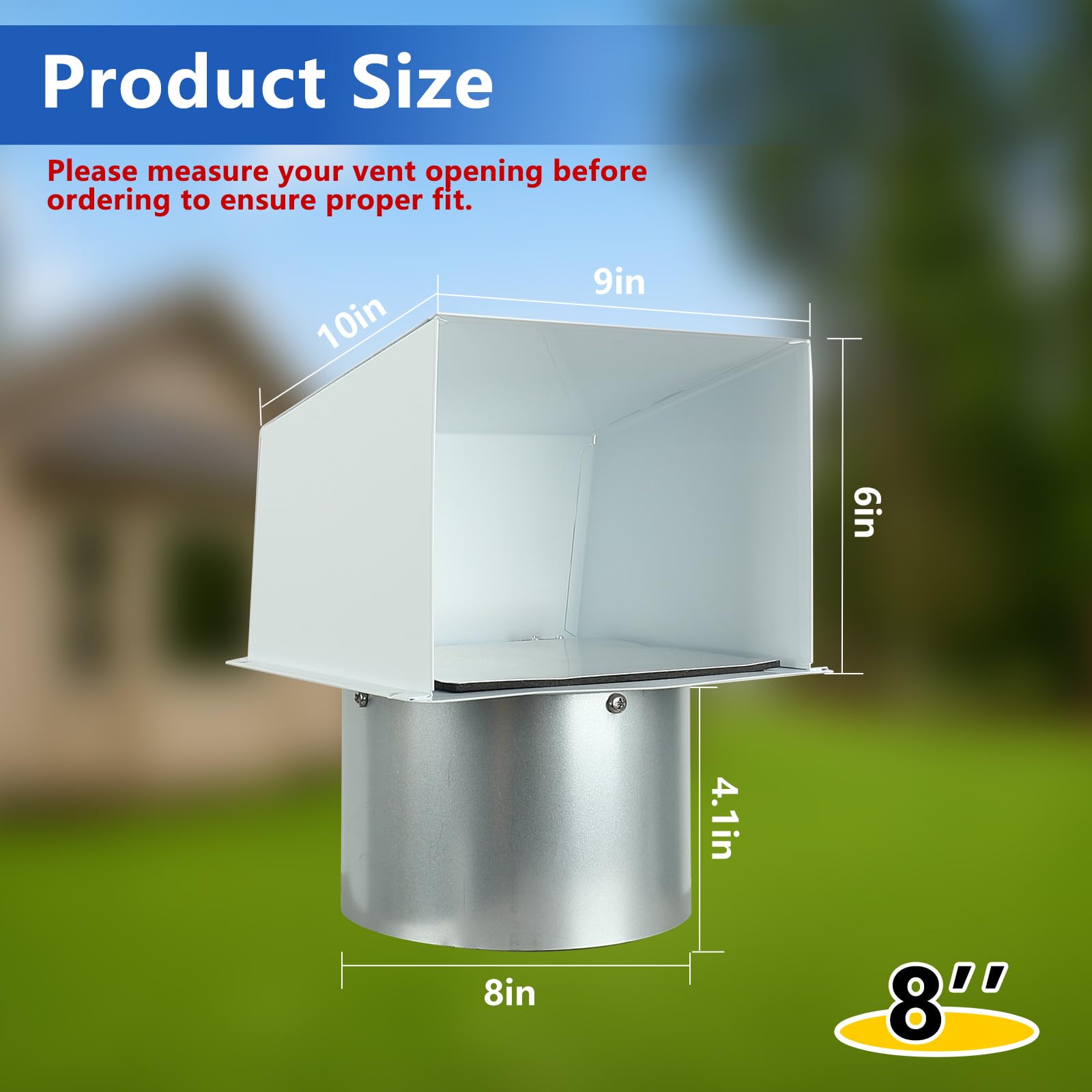 Hooded Wall Vent With Damper 10 Inch Stainless Steel & Screen - Exterior Exhaust Vent Cover For Range Hood, Dryer, Bathroom Fan Wall Vent Cover