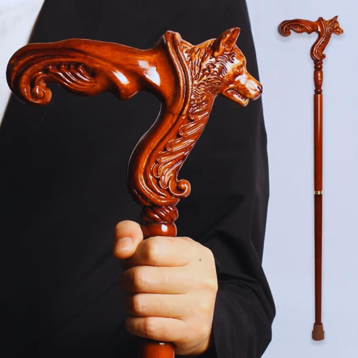 Rare Antique Cane Walking Stick Dog Head Head Designer Premium Wooden Carved Walking Cane, Carved Cane Beautifull Cane Walking Handle Wooden Cane Canesstick Cane For Men,Women,Elderly People