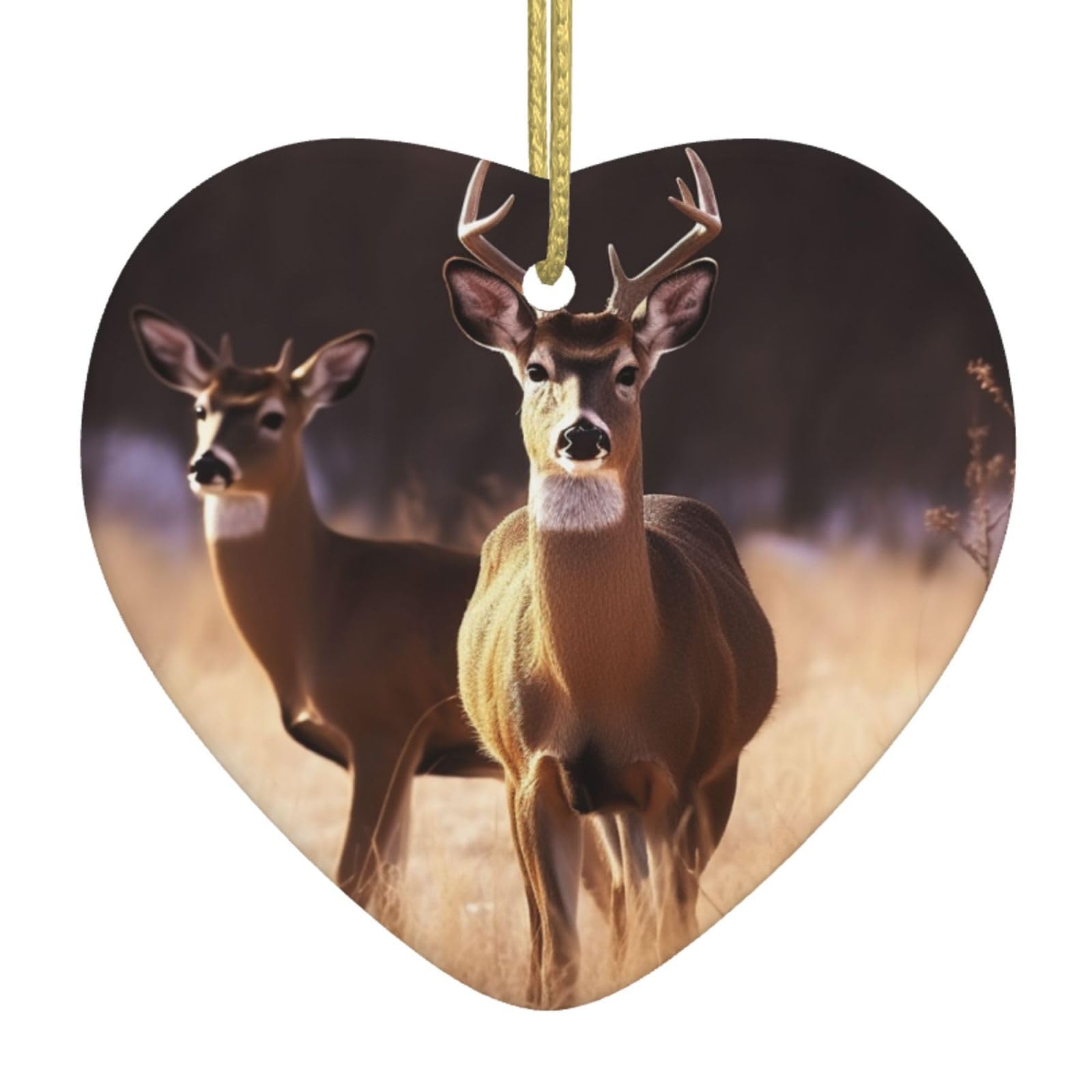Ceramic Christmas Tree Hanging Ornaments with Gold Ropes Christmas Tree Decorations Heart Ceramic Free Deer Pendant Keepsake Decorations for Holiday Xmas Gift Ideas