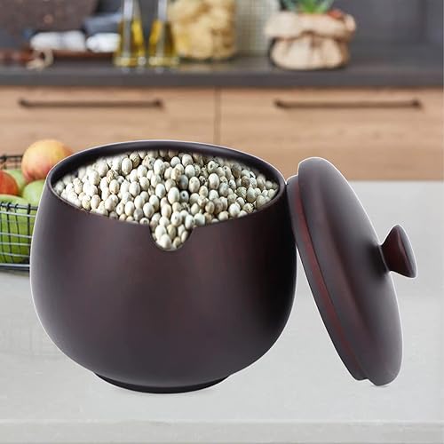 Miniatura 3 de JUOPZKENN Wood Condiment Jar,Japanese Type Safe Dustproof Classic Flip Top Spice Jar,Sour Jujube Jar,Salt Bowl for Kitchen(Black)