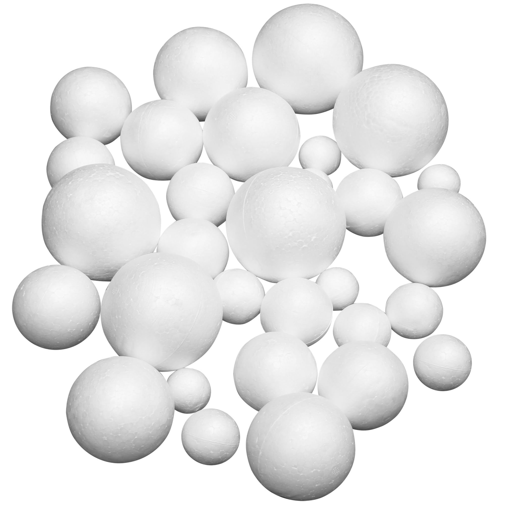 TRIXES Foam Craft Balls White 30pk – 6 Assorted Sizes – Polystyrene Craft Balls – DIY Christmas Decorations, Cake Decorations, Kids Crafting, School Crafts