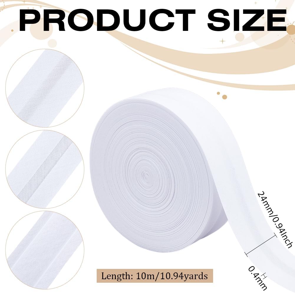 BENECREAT 10.9 Yards Single Fold Bias Tape, 1Inch Wide White Bias Binding Tape Hemming Tape for DIY Garment Sewing, Seaming, Piping, Quilting