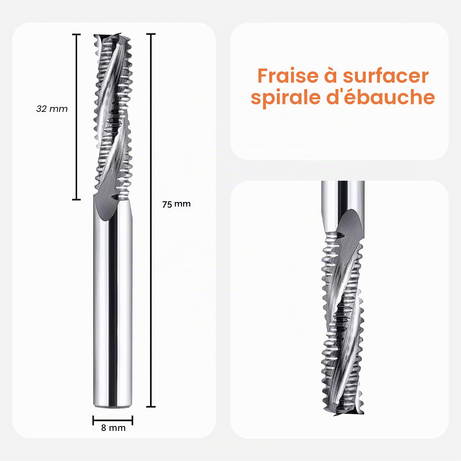 SpeTool Fraises à ébaucher 8 mm de diamètre de la tige en carbure de tungstène 3 Flûte Fraise CNC