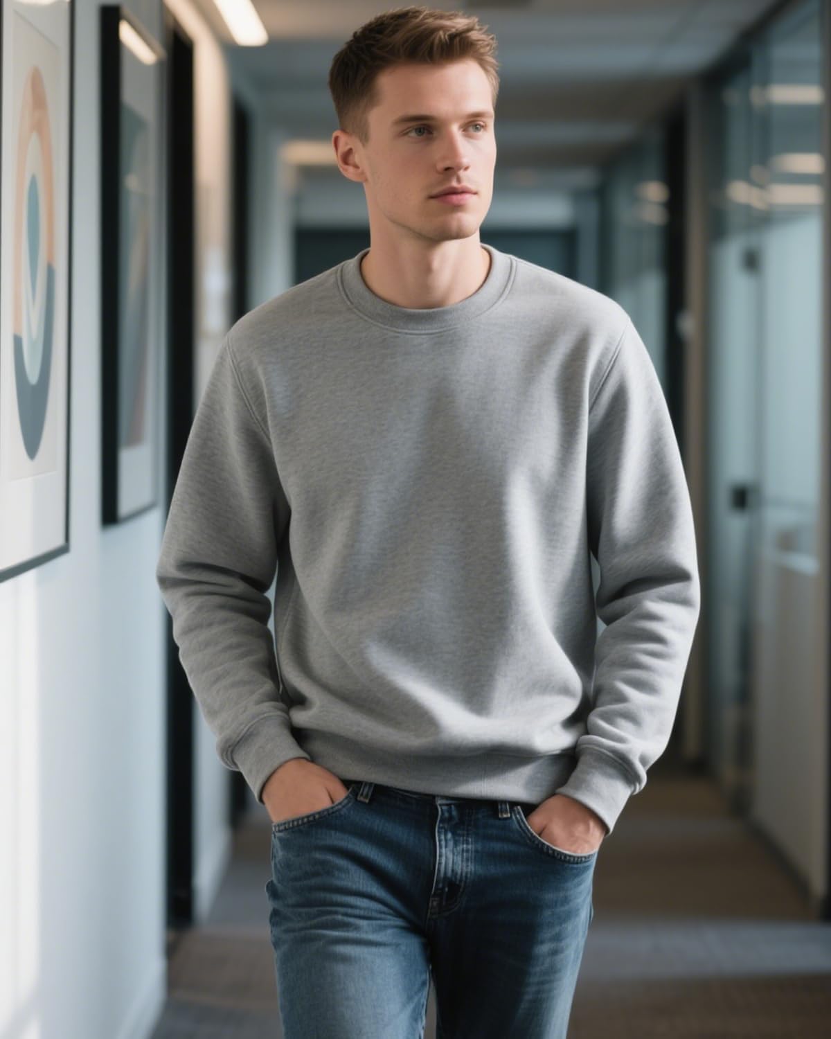 TUVEKE Men's Sweatshirts Soft Long Sleeve Crewneck Sweatshirt Midweight Fleece Sweat Shirt Breathable Pullover Sweater S-3XL - Image 3