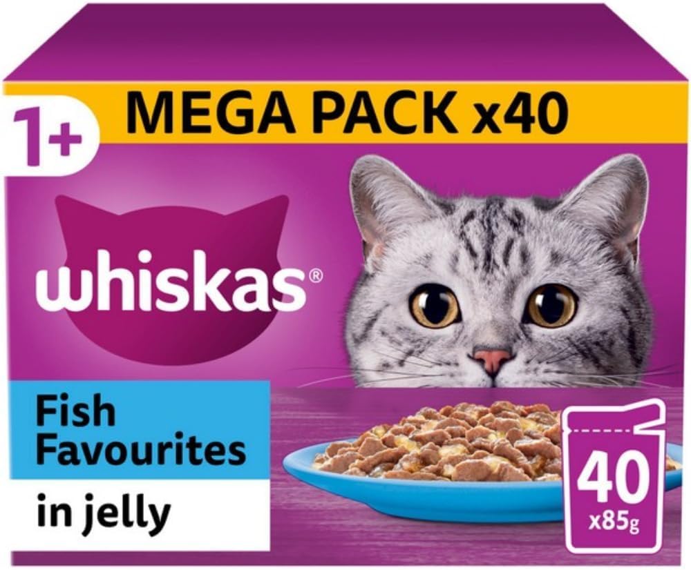 ZRHI Whiskas 1+ Fish Selection in Jelly 40 x 85 g Pouches, Adult Cat Food