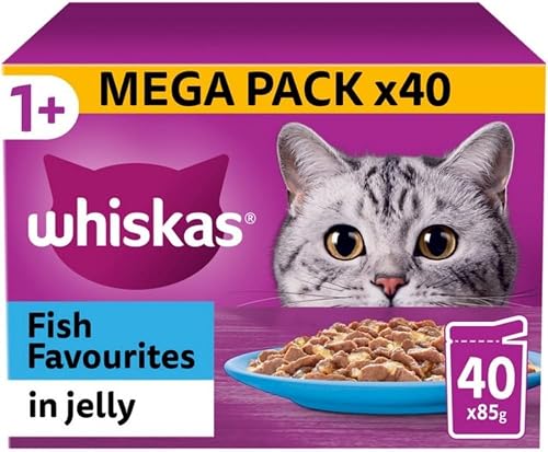 ZRHI Whiskas 1+ Fish Selection in Jelly 40 x 85 g Pouches, Adult Cat Food