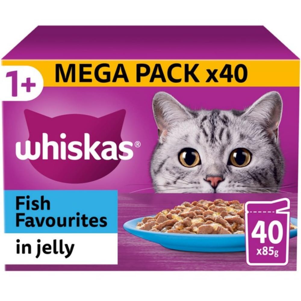 ZRHI Whiskas 1+ Fish Selection in Jelly 40 x 85 g Pouches, Adult Cat Food