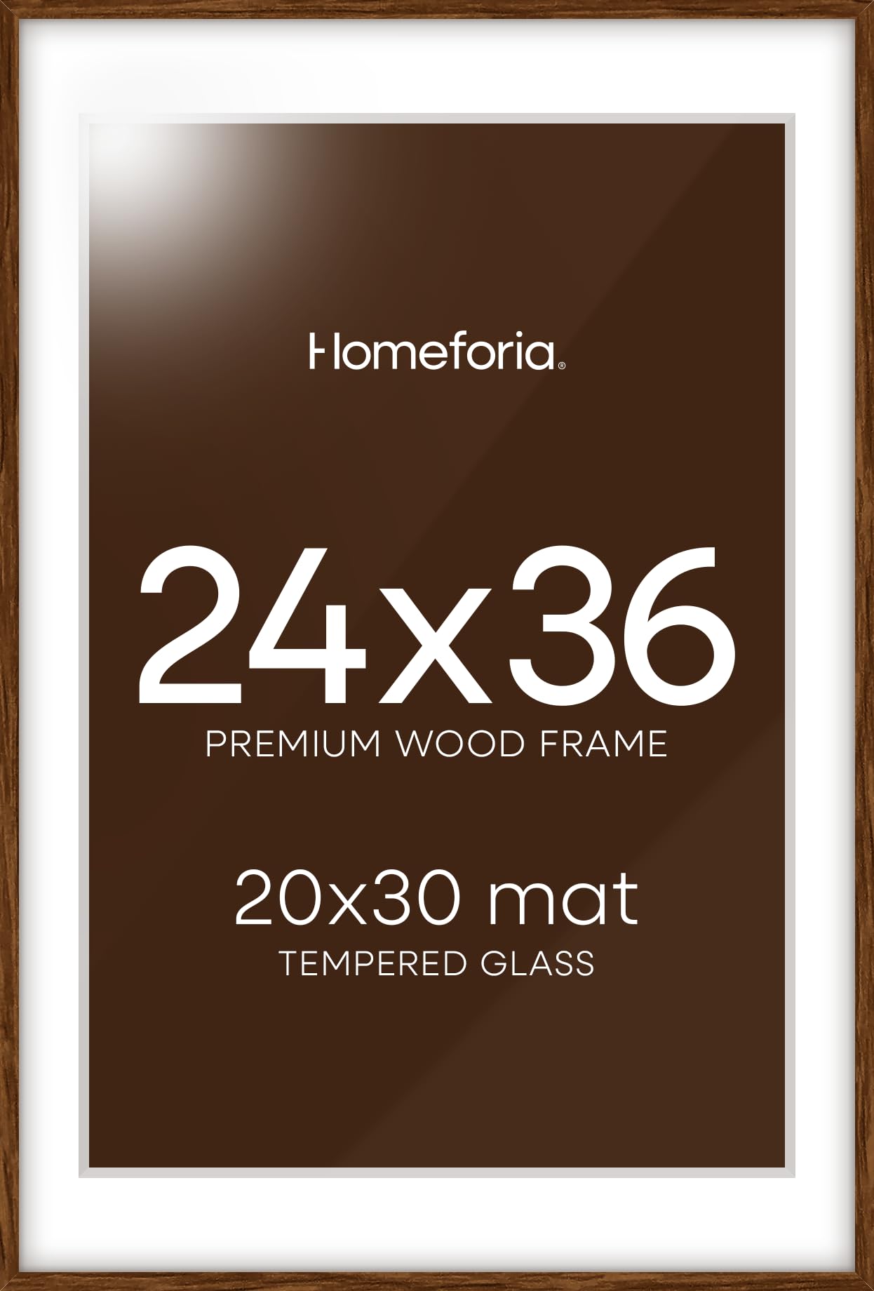 Homeforia 24x36 Walnut Wood Frame, High End Dark Oak 24x36 Large Wooden Poster Frame with Mat 20x30, 24 x 36 Brown Picture Frame Matted to 20 x 30, 36x24 Thin Frame, Tempered Glass, Wall Kit, Set of 2