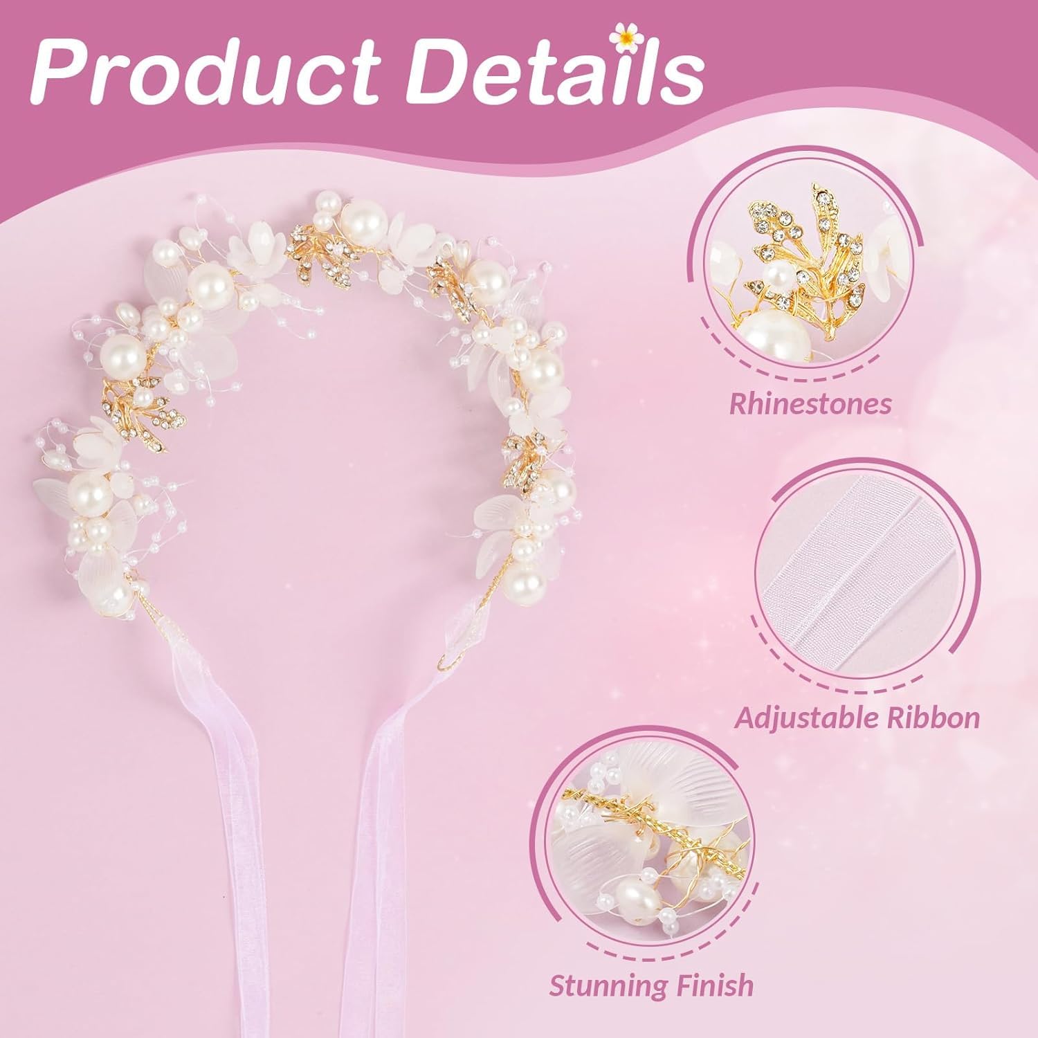 Coroncina Prima Comunione, Fascia per Capelli Damigella, Cerchietto in Nastro, Accessori Prima Comunione, per Matrimoni, Compleanni e Feste (A) - 2