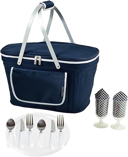 Picnic at Ascot Cesta de picnic aislada plegable equipada con servicio para 2 - azul marino