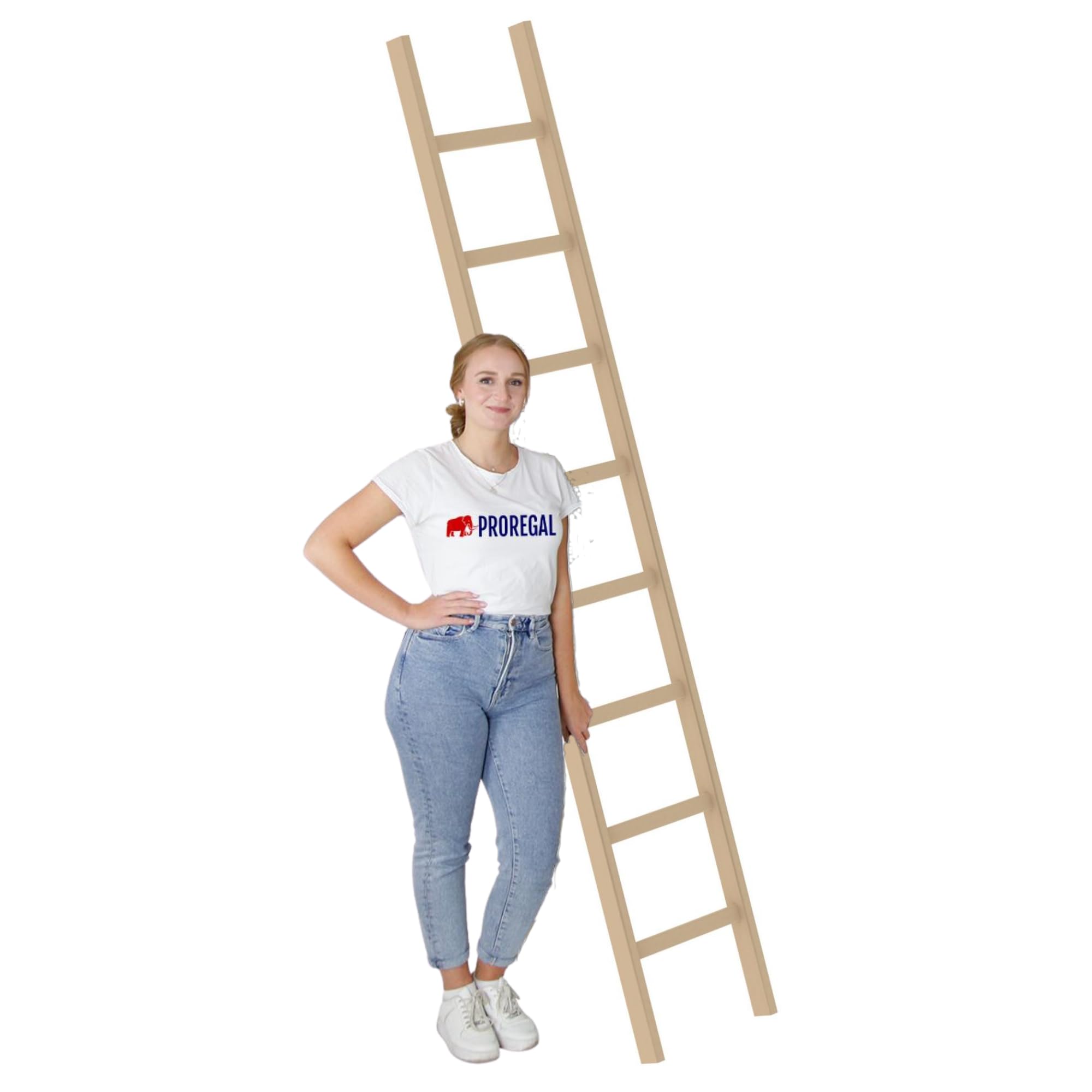 PROREGAL Sprossen-Anlegeleiter Holz ohne Traverse | 8 Sprossen | Leiter, Teleskopleiter, Trittleiter, Bockleiter, Sprossen-Doppelleiter