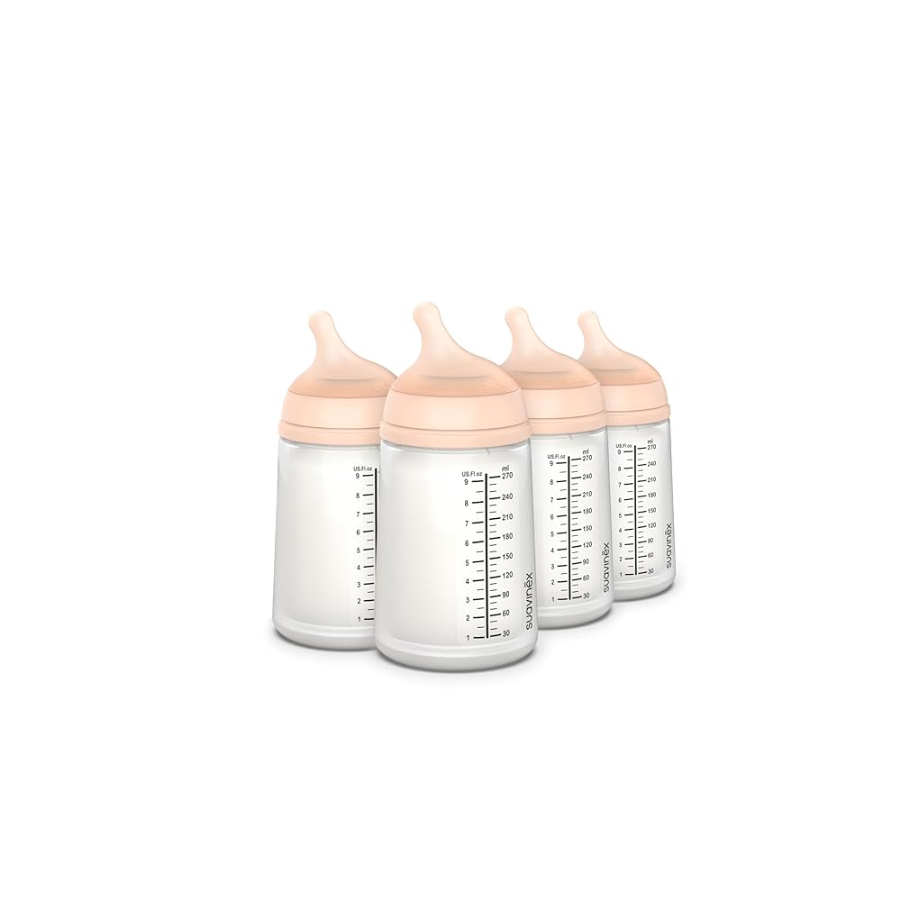 Suavinex Zero Zero Anti Colic Baby Bottle, No 1 Spanish Baby Bottle Brand, Minimizes Bottle Rejection & Nipple Confusion, Perfect for Breastfeeding Babies, Medium Flow, Fair Tone, 4 Pk 9 oz