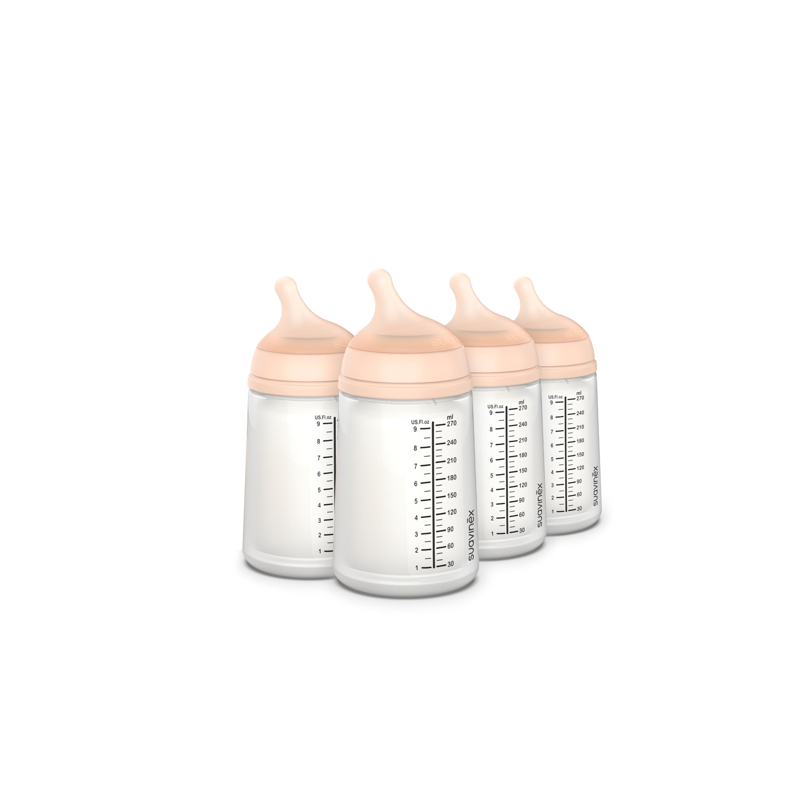 Suavinex Zero Zero Anti Colic Baby Bottle, No 1 Spanish Baby Bottle Brand, Minimizes Bottle Rejection & Nipple Confusion, Perfect for Breastfeeding Babies, Adaptable Flow, 4 Pk 9 oz, Fair Fair 9 Ounce - 4PK