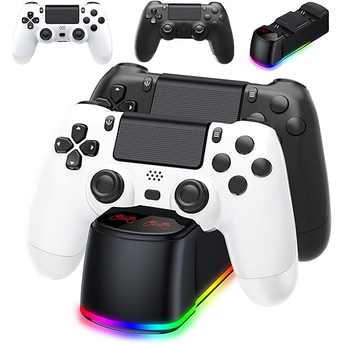 AROEVEIB 2 Pack Controller with Charger Dock for PS4 Wireless Game Controller, with LED Charging Dock Station, 2 USB Cable
