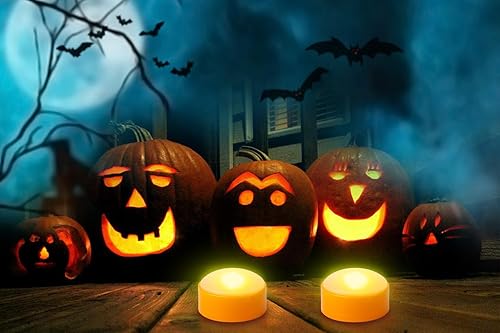Miniatura 5 de Paquete de 2 luces LED de calabaza de Halloween con control remoto y temporizador, funciona con pilas, luz eléctrica parpadeante naranja para