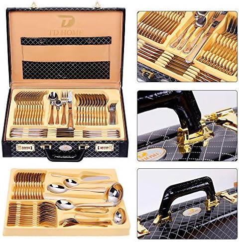 PHILIPALA 86-piece Flatware Sets Stainless Steel 18/10 Cutlery Set for 12 people with a unique pattern,Silverware Set with Leather box,suitable for large families and groups of friends